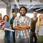 Successful company with happy employees in modern office